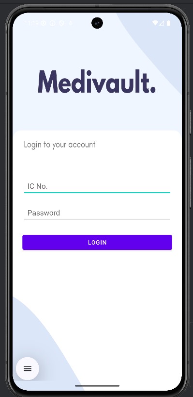 MediVault Mobile Login Screen